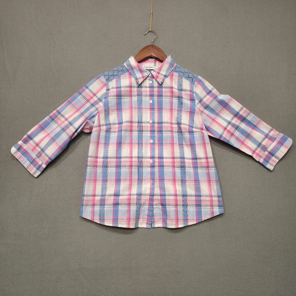 Allison Daley Womens Multicolored‎ Plaid 3/4 Sleeves Button Up Shirt Size 6P